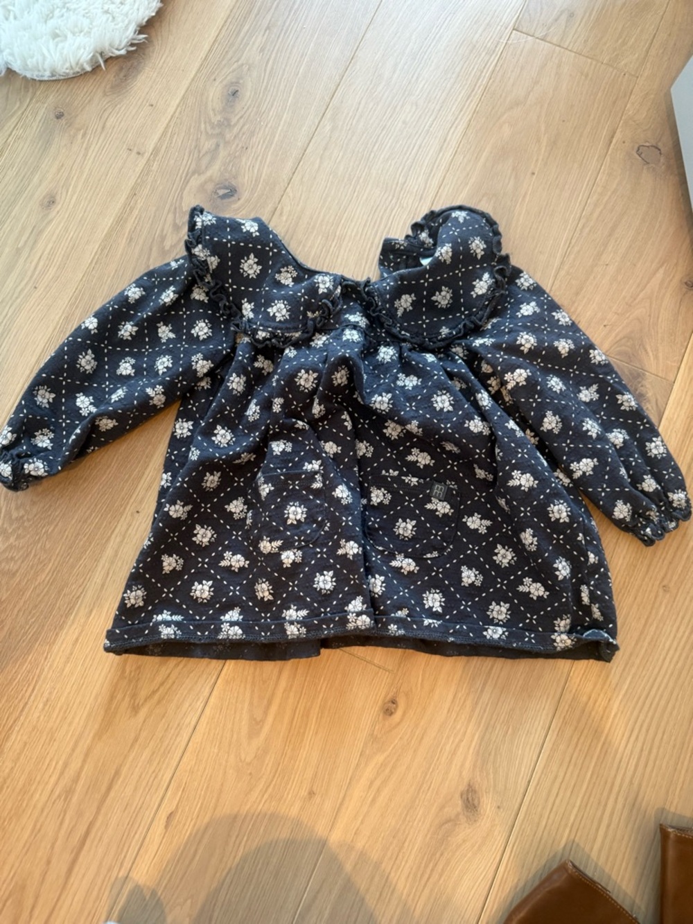 Black Floral Ruffle Yoke Long Sleeve Top